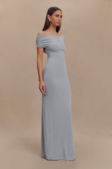 Imogen Off Shoulder Slinky Maxi Dress - Dusty Blue