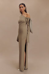 Nicola One Shoulder Crepe Maxi Dress - Mushroom