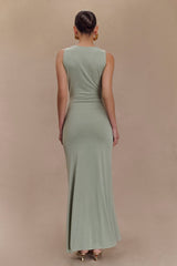 Beck Plunge Maxi Dress With Floral Hardware - Basil