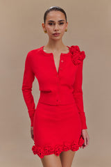 Gianna Knit Cardigan With Flowers - Red