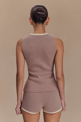 Julianne Contrast Knit Top - Pebble/Ivory