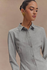 Dorian Fitted Shirt Mini Dress - Charcoal Marle