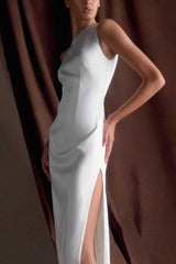 Violet Sleeveless Satin Maxi Dress - White