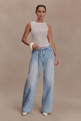Perrie Mid Rise Straight Leg Tie Jeans - Washed Light Blue
