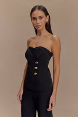 Lindie Strapless Suiting Top - Black