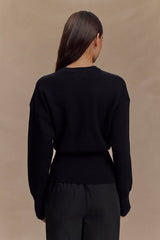 Alexia Buttoned Oversized Cardigan - Black