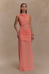 Daria Draped Chiffon Maxi Dress - Pastel Nectarine
