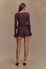 Eleanor Knit Frill Shorts - Chocolate