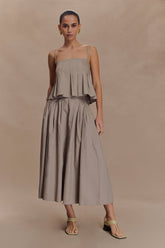 Mae A-Line Midi Skirt - Pebble Brown