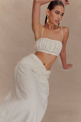Scottie Gathered Linen Knot Maxi Skirt - Oat Marle