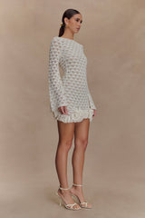 Aileen Ruffle Crochet Mini Dress - Ivory