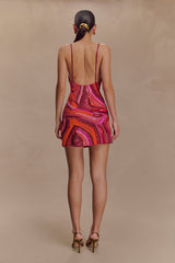 Eloise Hand Beaded Mini Dress - Pink Swirl Print