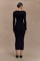 Culver Draped Twist Knit Midi Dress - Black