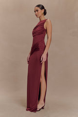 Henley Slinky Drape Maxi Dress - Wine