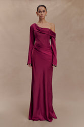 Iris Long Sleeve Satin Maxi Dress - Mahogany