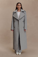 Levi Long Trench Wool Coat - Grey Marle