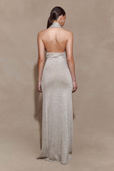 Elma Lurex Knit Halter Maxi Dress - Silver