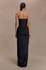 Asha Floral Mesh And Satin Maxi Dress - Black