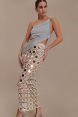 Noel Mirror Knit Midi Skirt - Beige