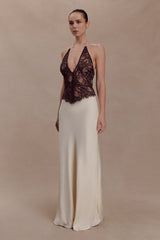Sascha Lace And Satin Halter Maxi Dress - Ivory/Chocolate