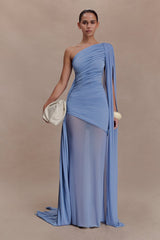 Asher Slinky One Shoulder Maxi Dress - Cornflower Blue