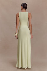 Perrie Slinky Ruched Maxi Dress - Pastel Lime