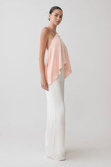 Adelaide Draped Satin Halter Top - Peach