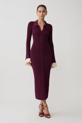 Amirose Ruffle Knit Midi Dress - Plum