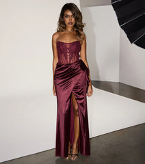Sharon Floral Applique Satin Formal Dress