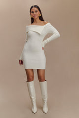 Stephanie Asymmetric Knit Mini Dress - Ivory