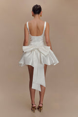 Felicia Satin Mini Dress With Bow - White