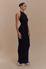 Melodie Halter Knit Maxi Dress - Black/White