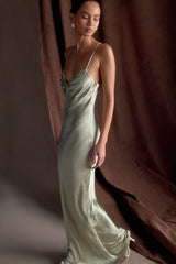 Lilly Sweetheart Satin Maxi Dress - Sage