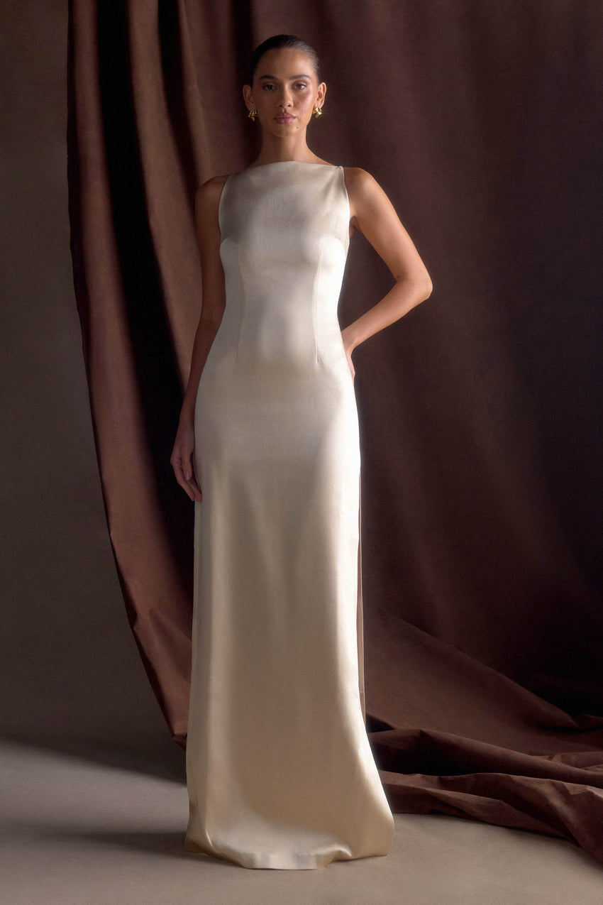 Violet Sleeveless Satin Maxi Dress - Blush Gold
