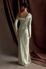 Iris Long Sleeve Satin Maxi Dress - Sage