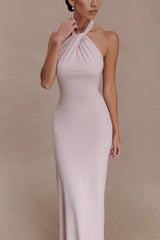Elyna Slinky Halter Maxi Dress - Pale Pink