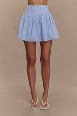 Gretel Hem Mini Skirt - Blue Pinstripe
