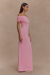 Imogen Off Shoulder Slinky Maxi Dress - Candy Pink