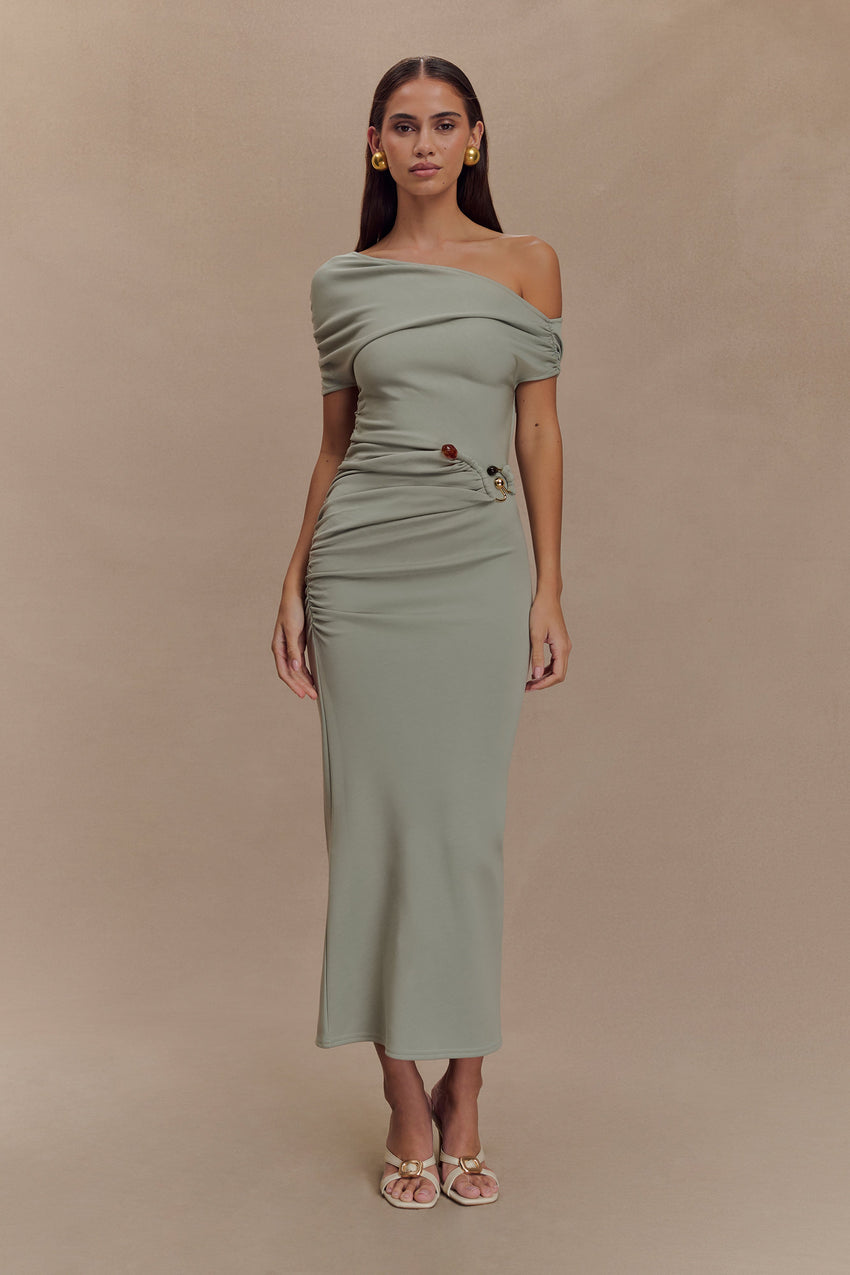 Kendra Scuba Jersey Midi Dress With Hardware - Sage