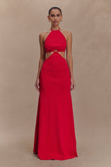 Marlowe Halter Knit Maxi Dress - Red