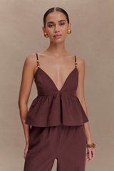 Janayia Cotton Beaded Top - Dark Espresso
