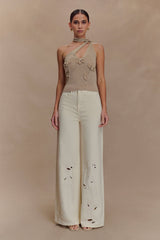 Leone One Shoulder Metallic Knit Top - Gold