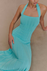 Jacqui Halter Knit Midi Dress - Cyan Blue