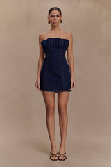 Raesha Frill Denim Mini Dress - Indigo Blue