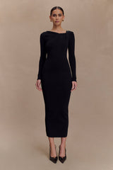 Culver Draped Twist Knit Midi Dress - Black