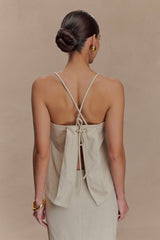 Casey Linen Corded Embroidered Linen Top - Natural