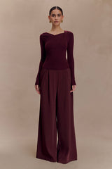 Culver Draped Twist Knit Top - Wine