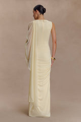 Amandine Ruched Slinky Maxi Dress - Lemon