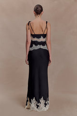 Nina Satin And Lace Maxi Skirt - Black/Ivory