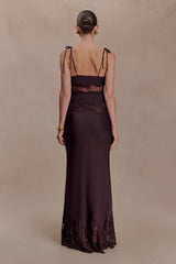 Nina Satin And Lace Maxi Skirt - Chocolate